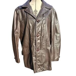1970s Brown Leather Vintage Jacket Size 44 Large Anderson Little Fur Lined